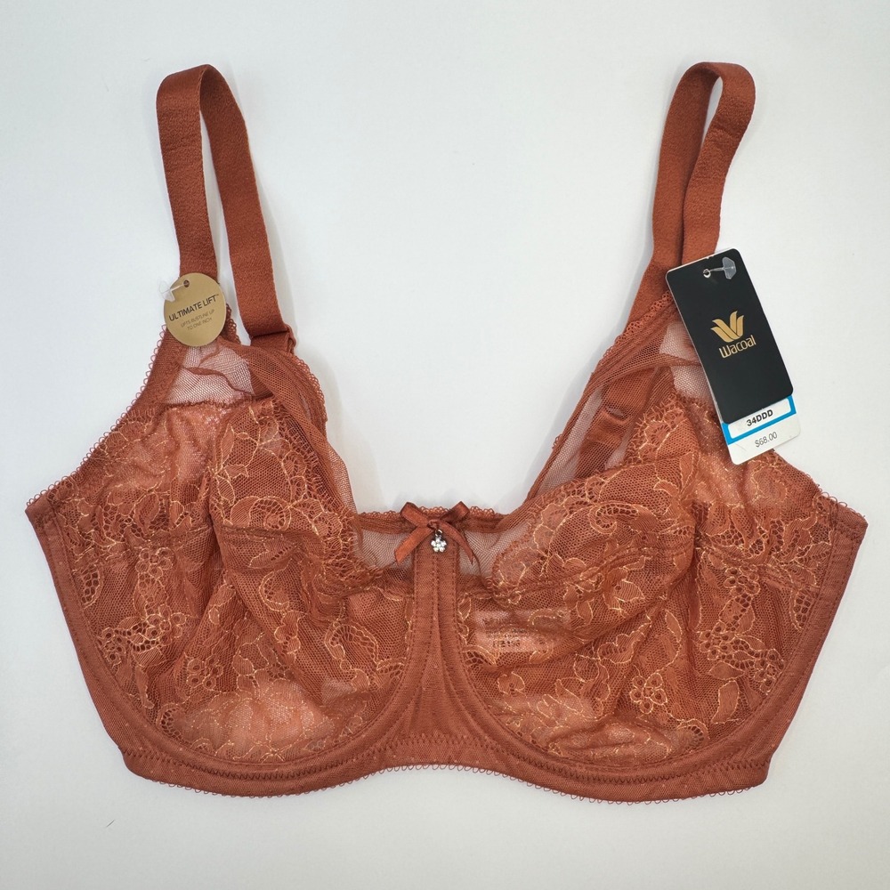 Wacoal Retro Chic Lace Underwire Bra 34DDD Copper Rust 855186 NWT Fall
